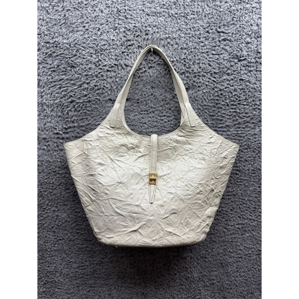 Apede Mod New York Genuine Cow Leather Cream White Embossed Garden Bag w/ Purse